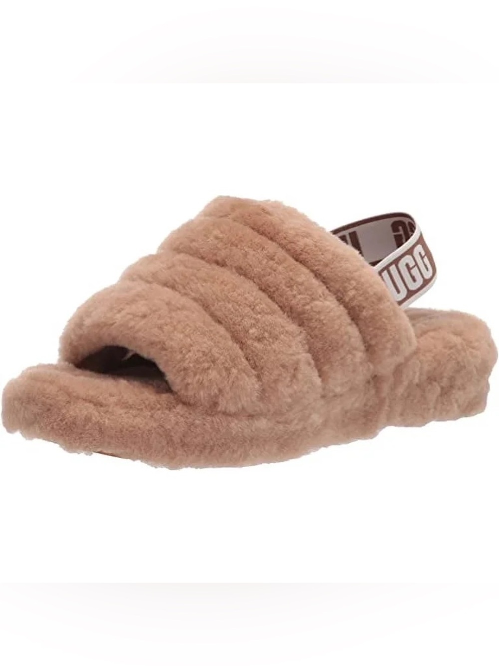 UGG Fluff Yeah Women’s Chestnut Plush Slide Sandal with Branded Heel Strap Size7